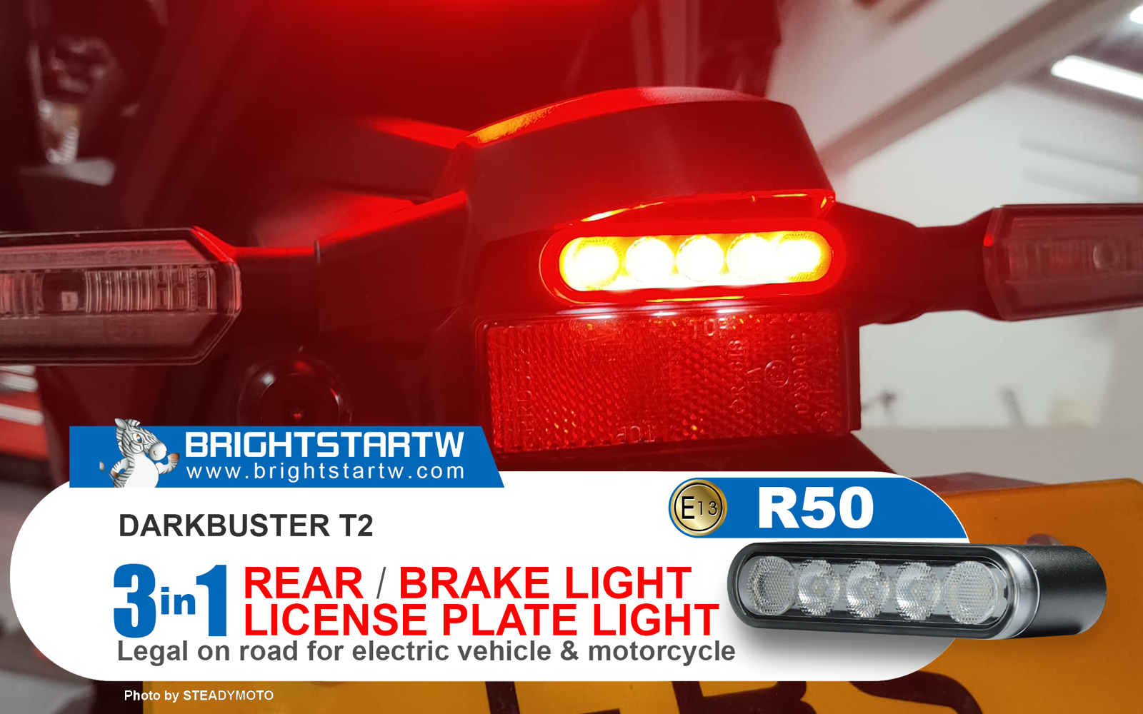 E-MARK certified tail light installed on vehicle showing real-world lighting performance for EU homologation