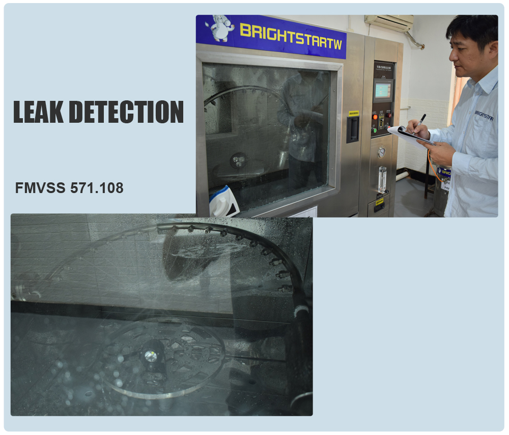 Leak detection and water spray test for Brightstar vehicle lighting