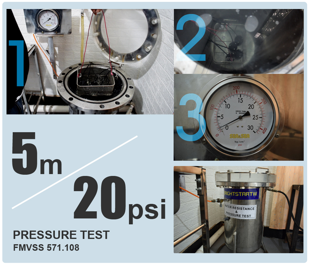 Brightstar water resistance and pressure test up to 5 meters and 20 psi