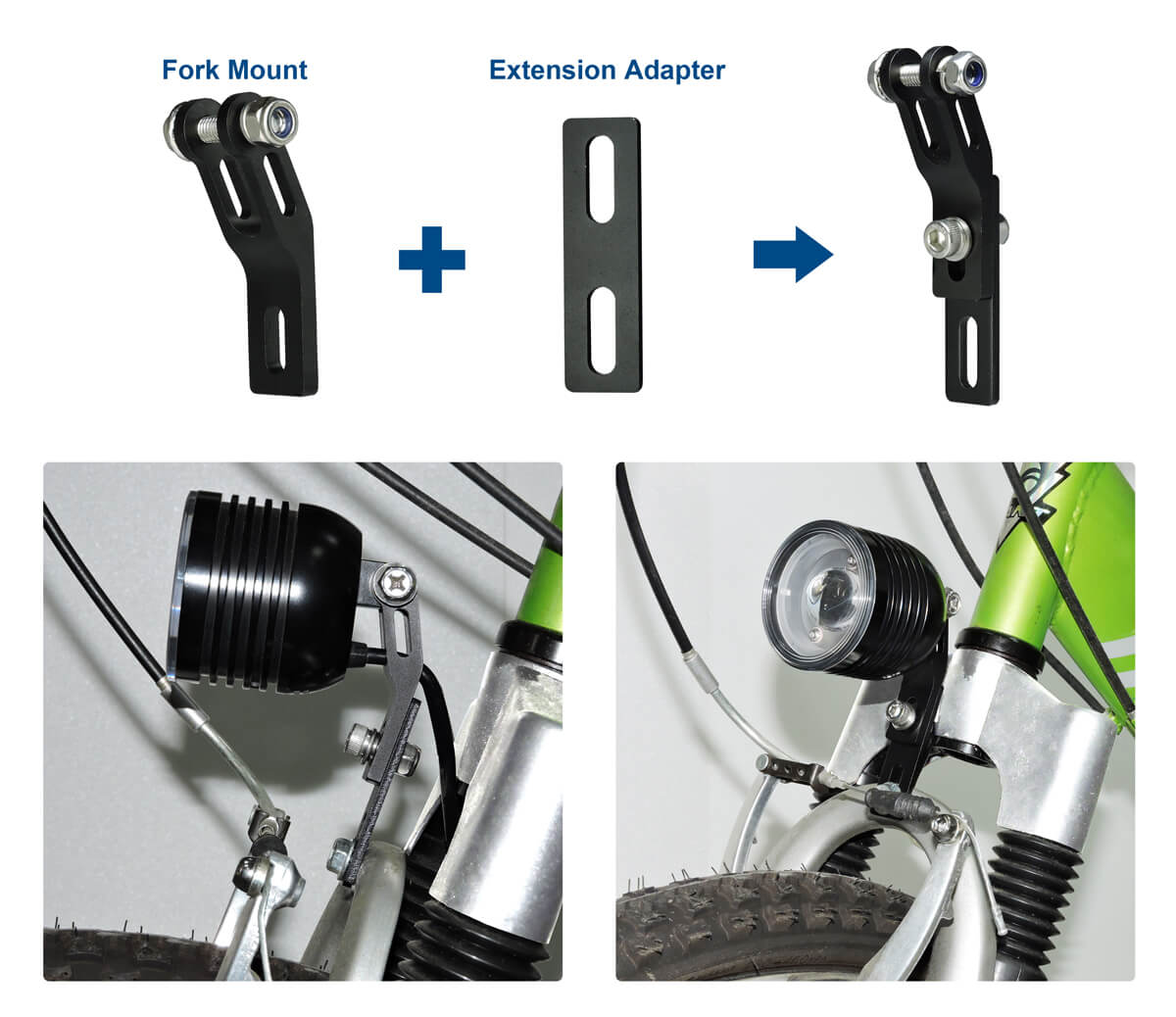 Fork Mount Bike Headlight Bracket (Premium Type A) Optimal Viewing Angle