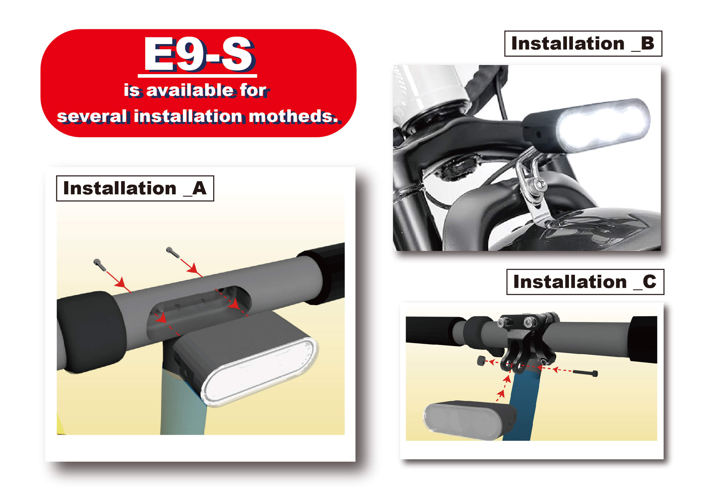 Ebike Light E-MARK DARKBUSTER E9S is available for several installation motheds