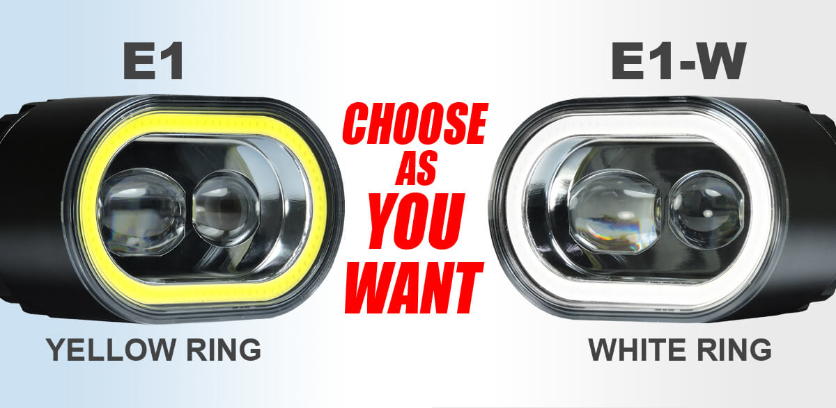 Ebike Light with Yellow Ring E1 & Ebike Light with White Ring E1-W