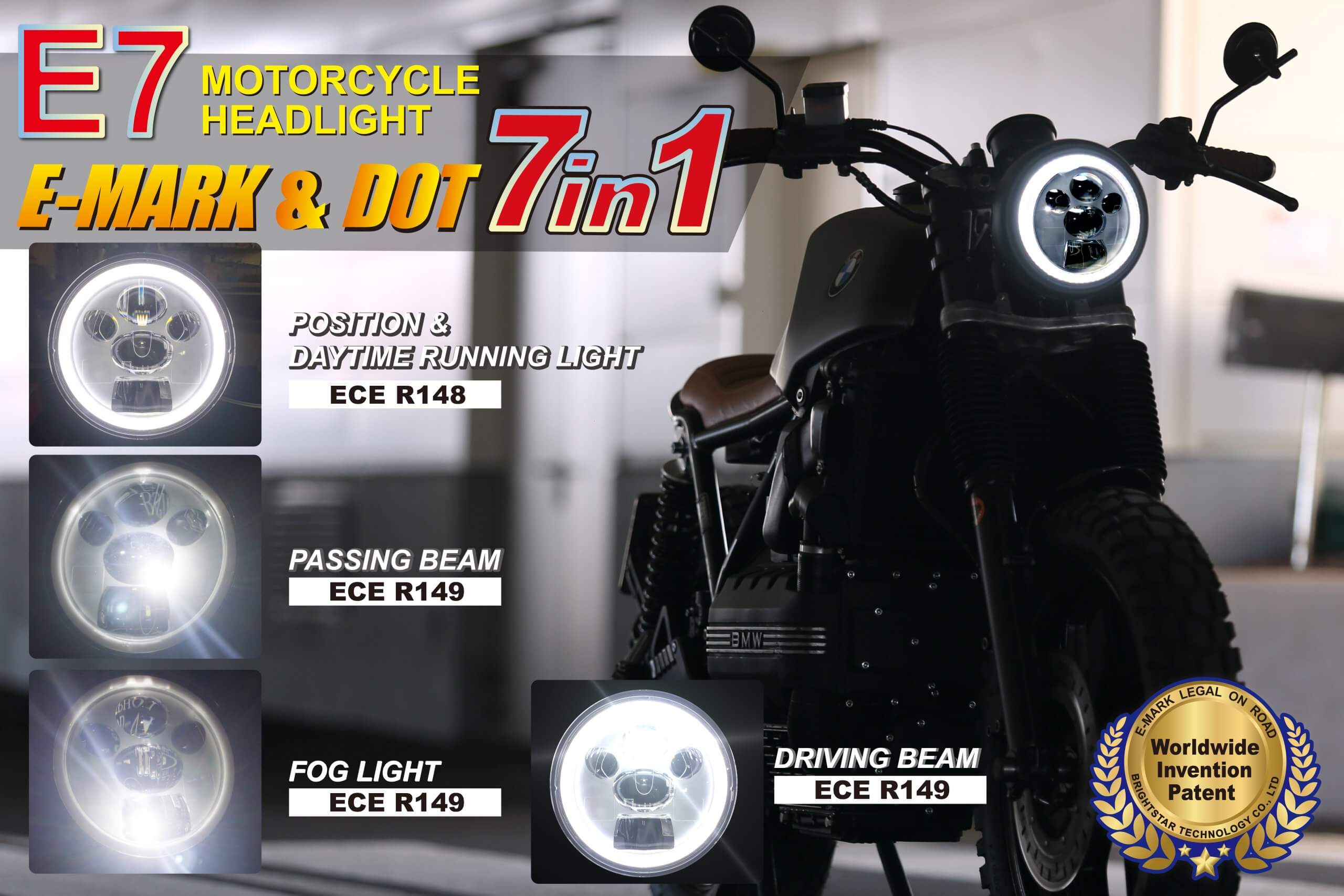 Motorcycle LED Headlight E-MARK DARKBUSTER E7-10-7