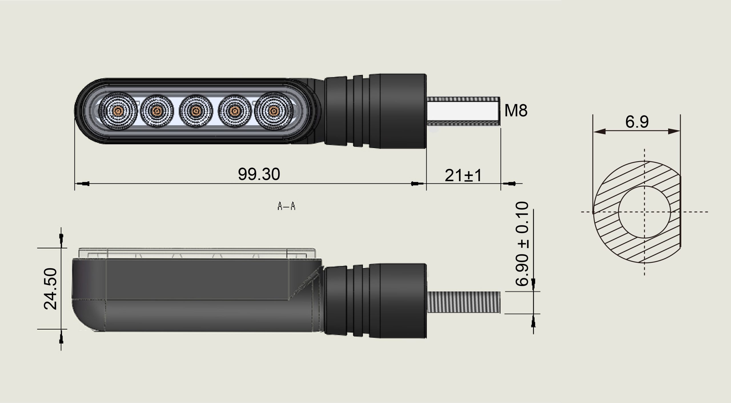 Turn Signal Light For Electric Motorbike E-MARK DB A1 (Solid)SIZE