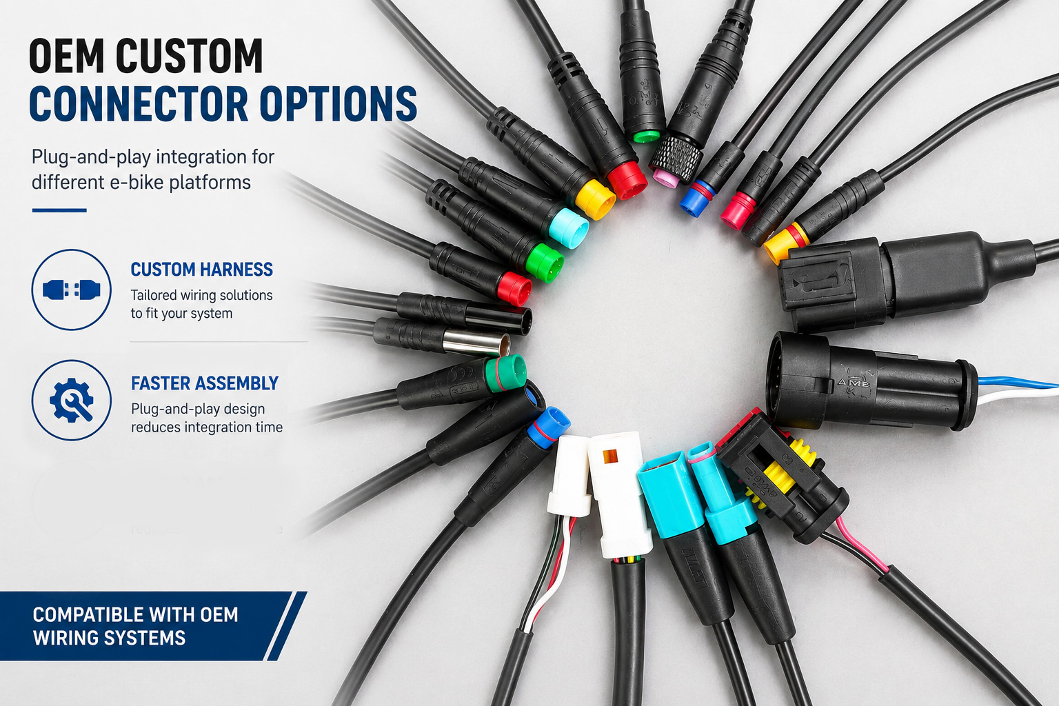 custom connector options for OEM e-bike headlight integration